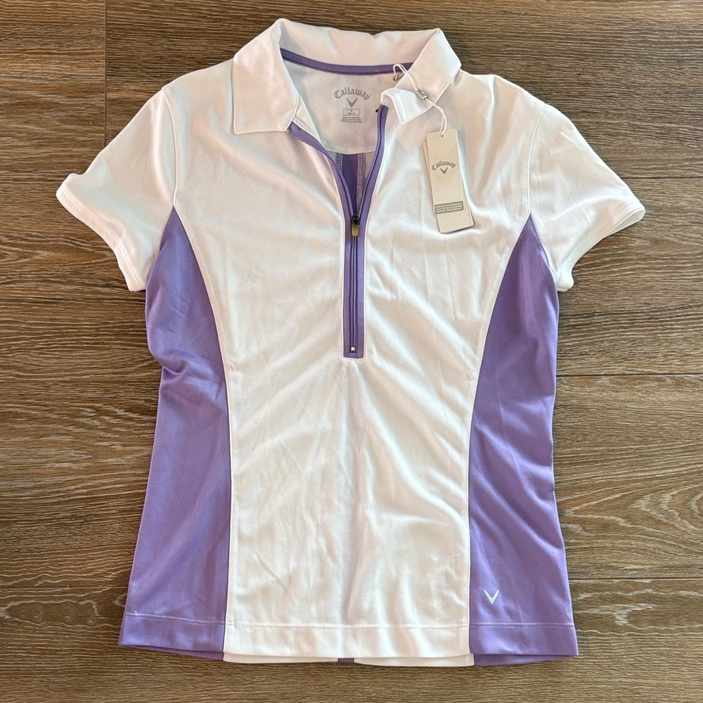 Callaway Women’s White and Lavender Zip Polo (Small)